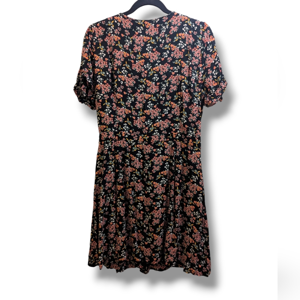 LOFT Black Floral Wrap Romper with Pink & Cream Flowers V-neck Tie Waist- 14 - Picture 5 of 16